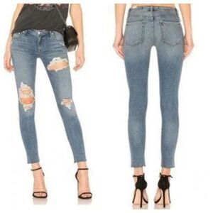 Lovers + Friends Ricky Mid -Rise Skinny Jeans Distressed Faded Step Hem Blue Siz